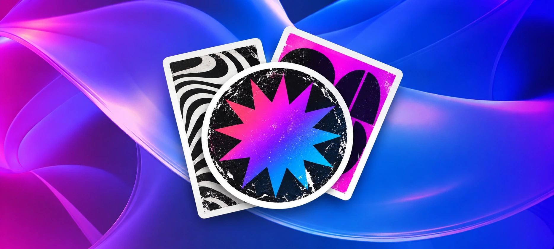 a blue, purple, and pink background with a star on it