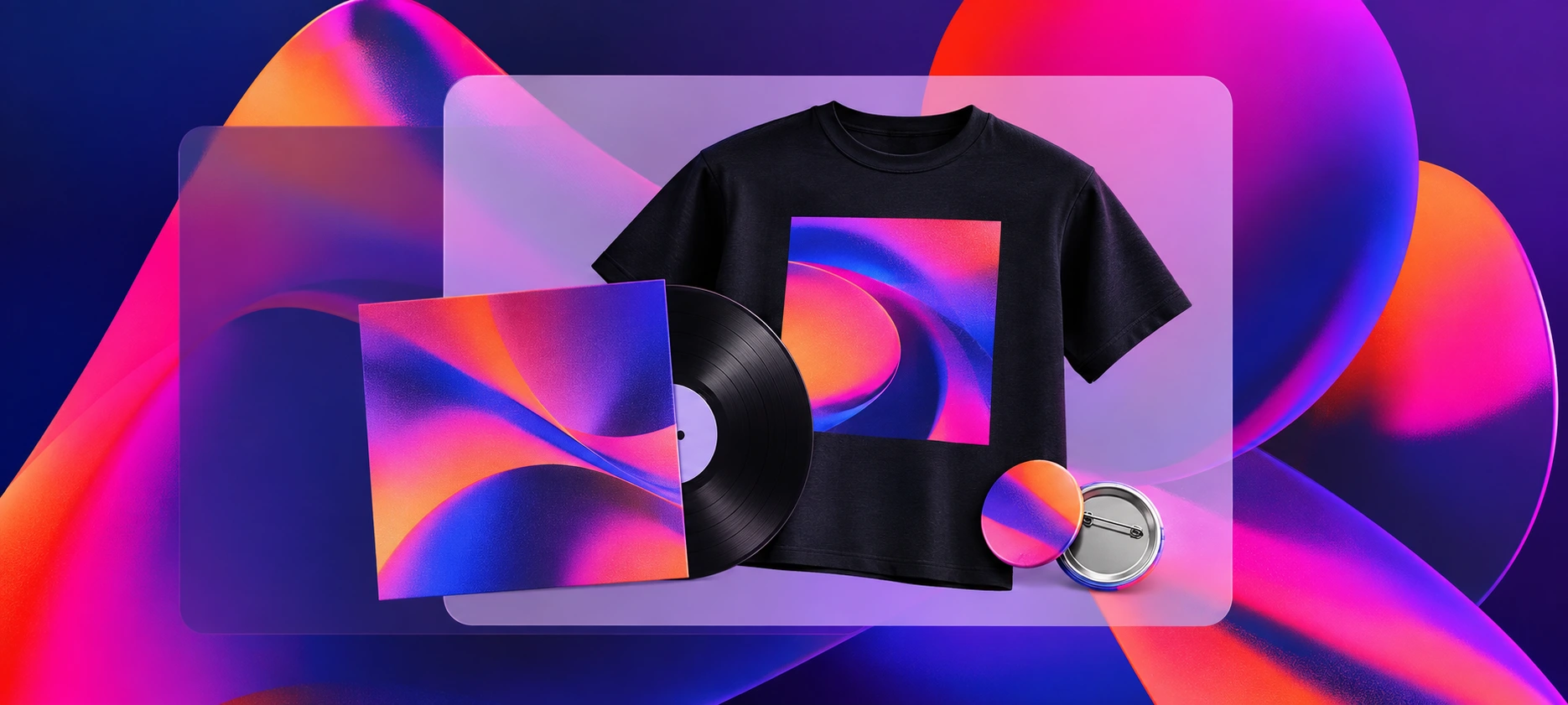 a t - shirt and a cd with a colorful background
