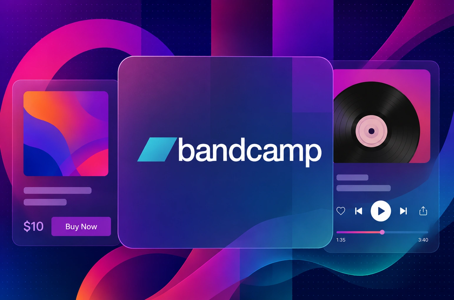 the bandcamp logo on a colorful background
