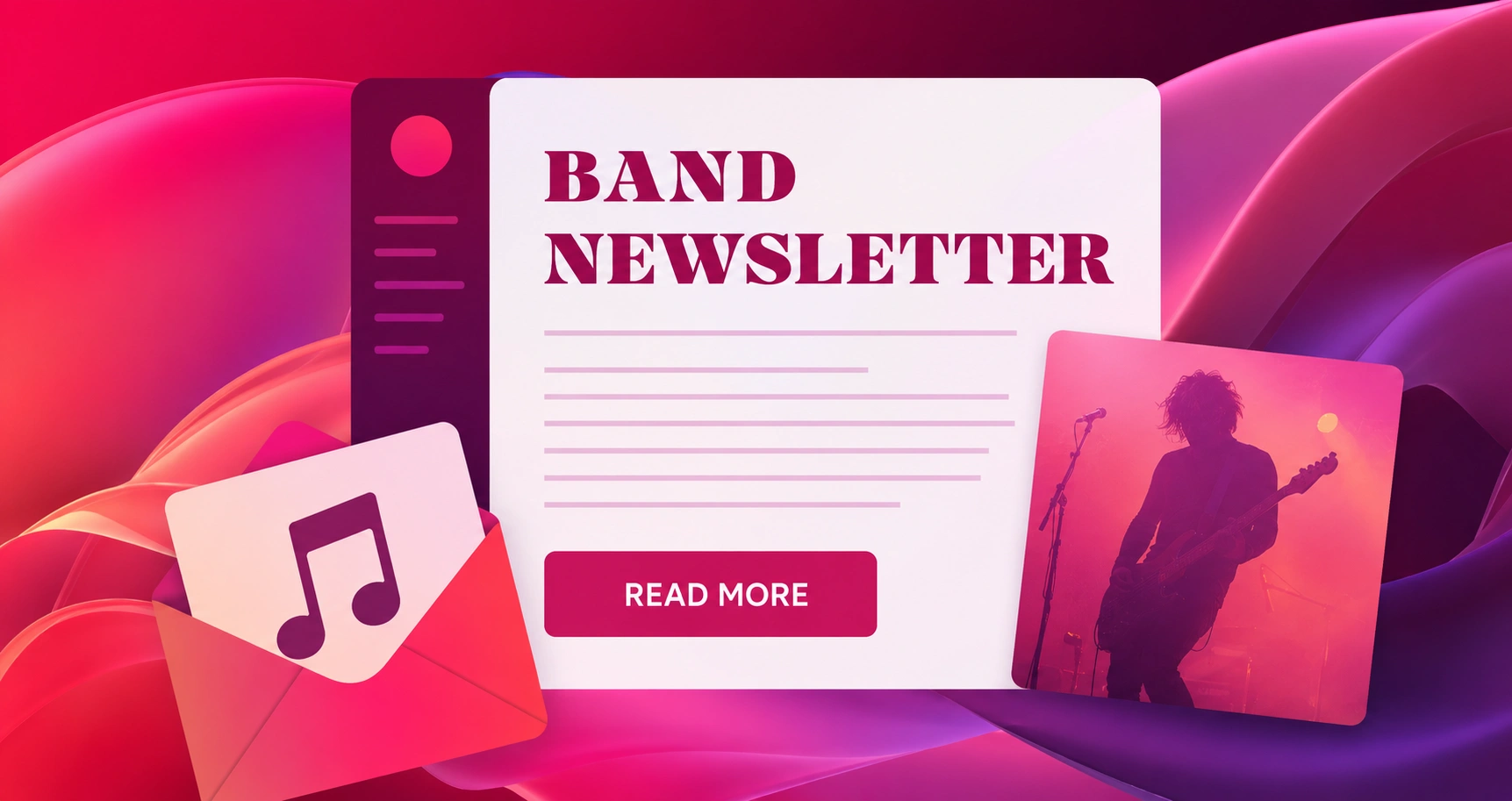 a band newsletter with an image of a music note and an envelope