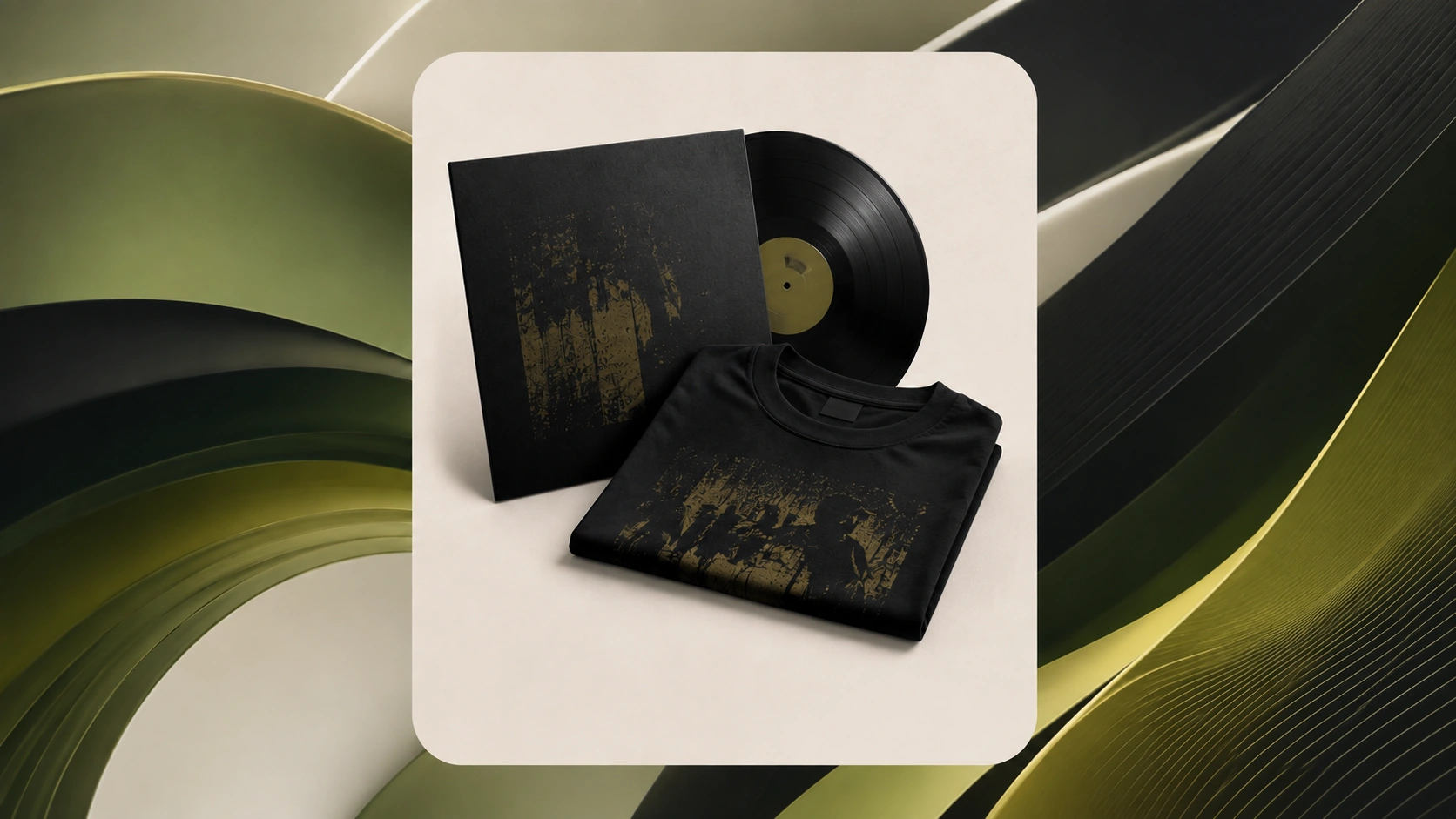a black t - shirt and a black vinyl record