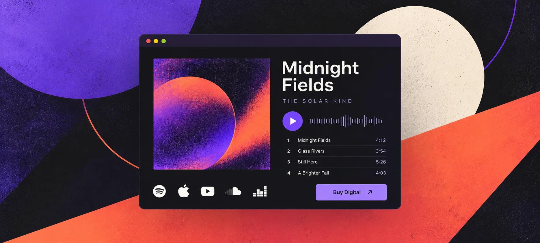 a purple and purple background with the words midnight fields