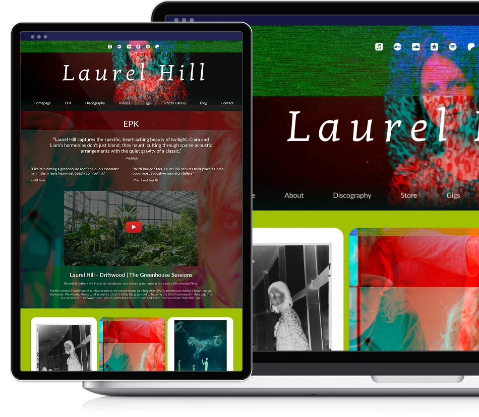 How to Make an EPK That Gets You Booked: A Step-by-Step Guide for Musicians: lauren hill's website on a laptop and tablet