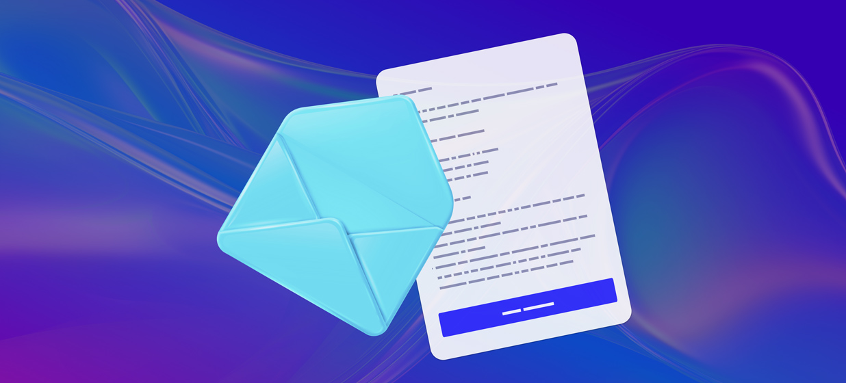 Noiseyard website builder for musicians, blog post: a blue envelope on a purple background