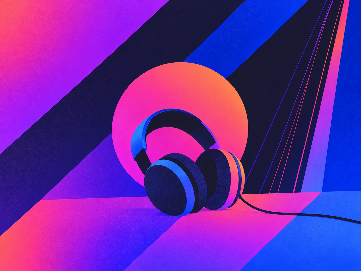 a pair of headphones on a blue and purple background