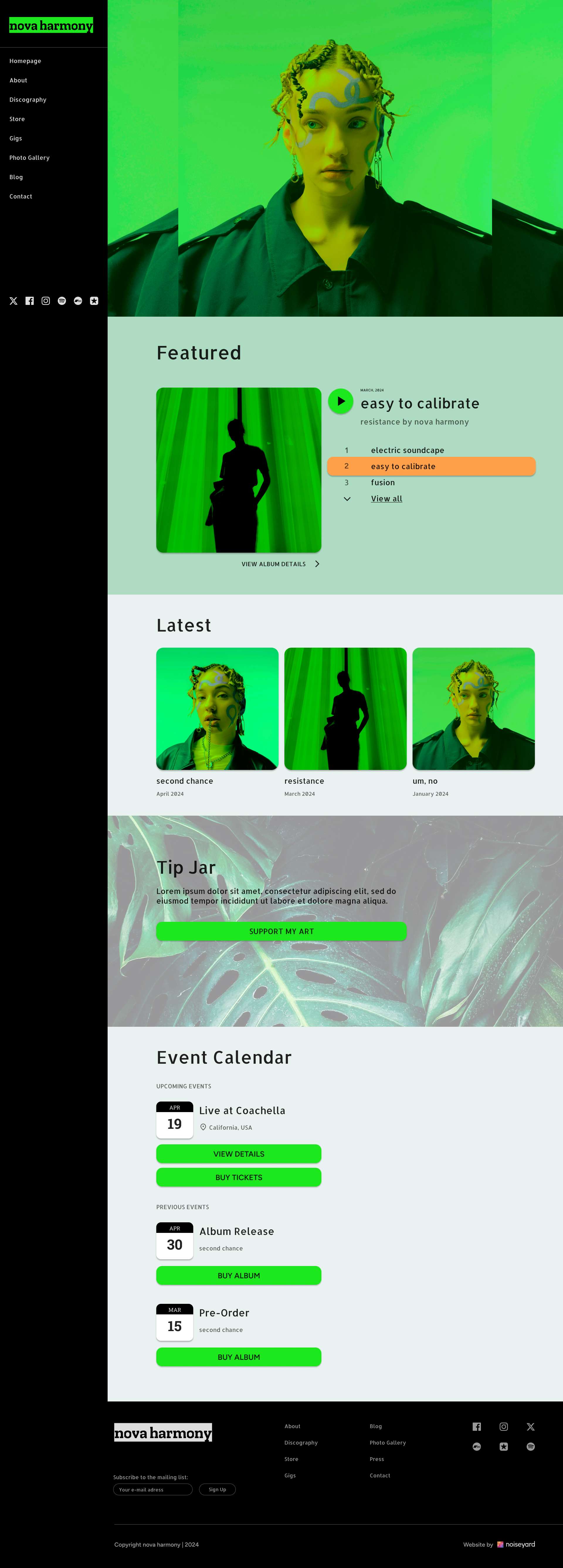 a website design with a green background