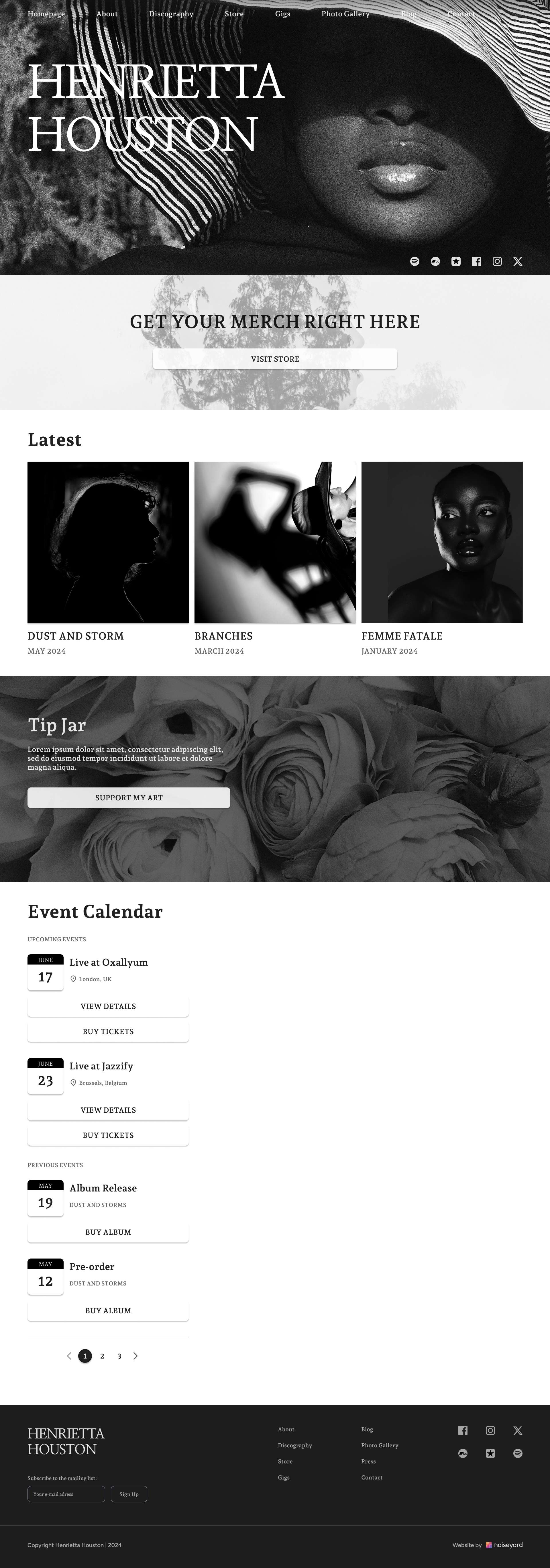 a black and white website with a black and white background