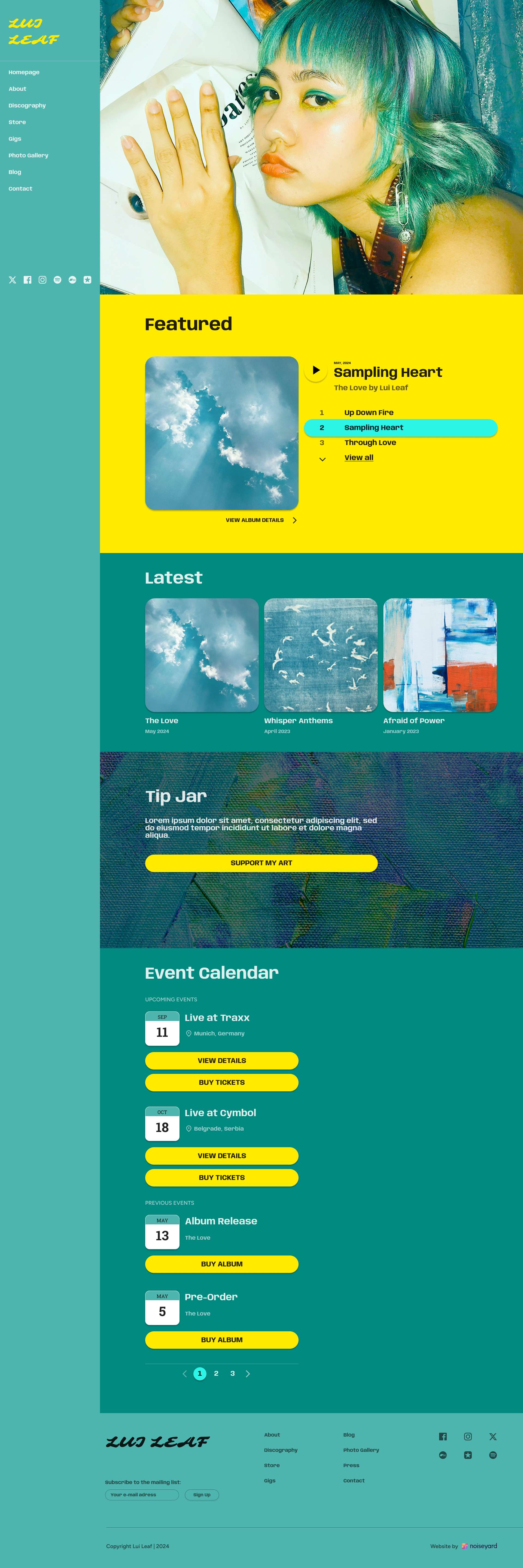 a website design with a blue and yellow color scheme