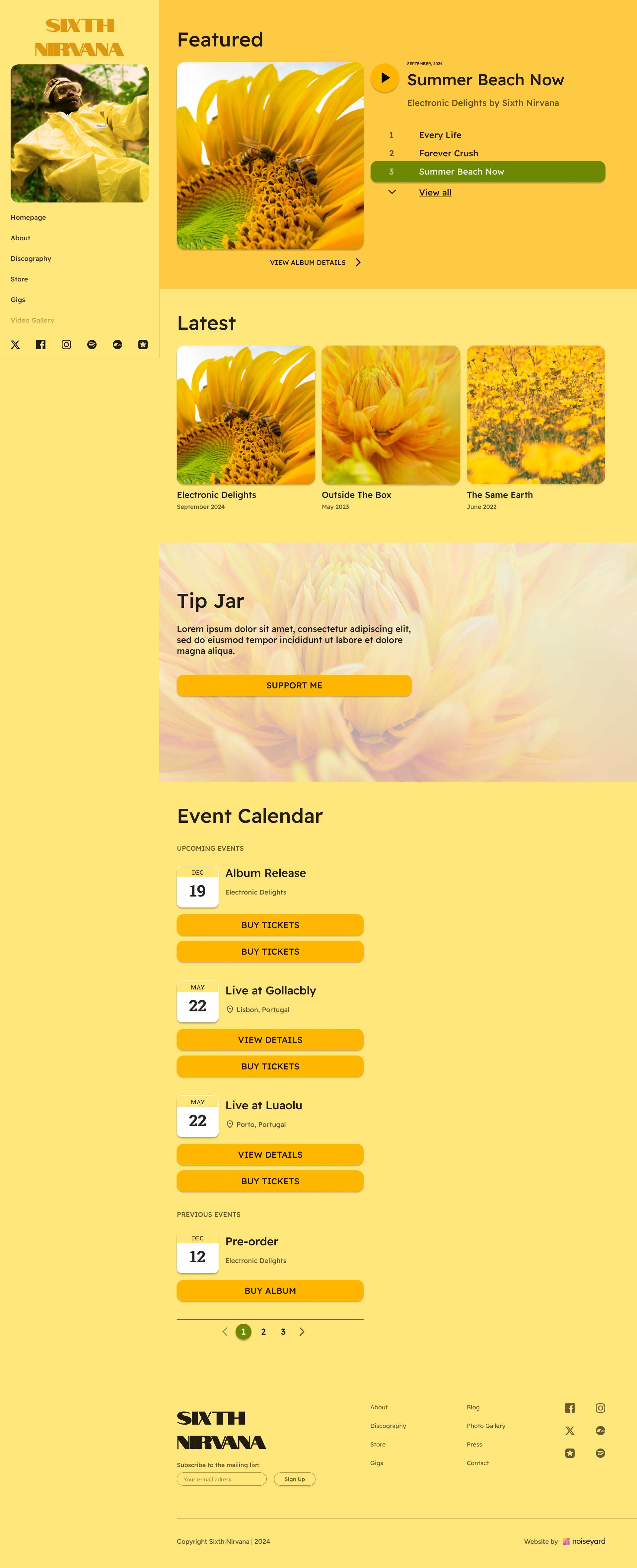 the homepage of a website with yellow flowers