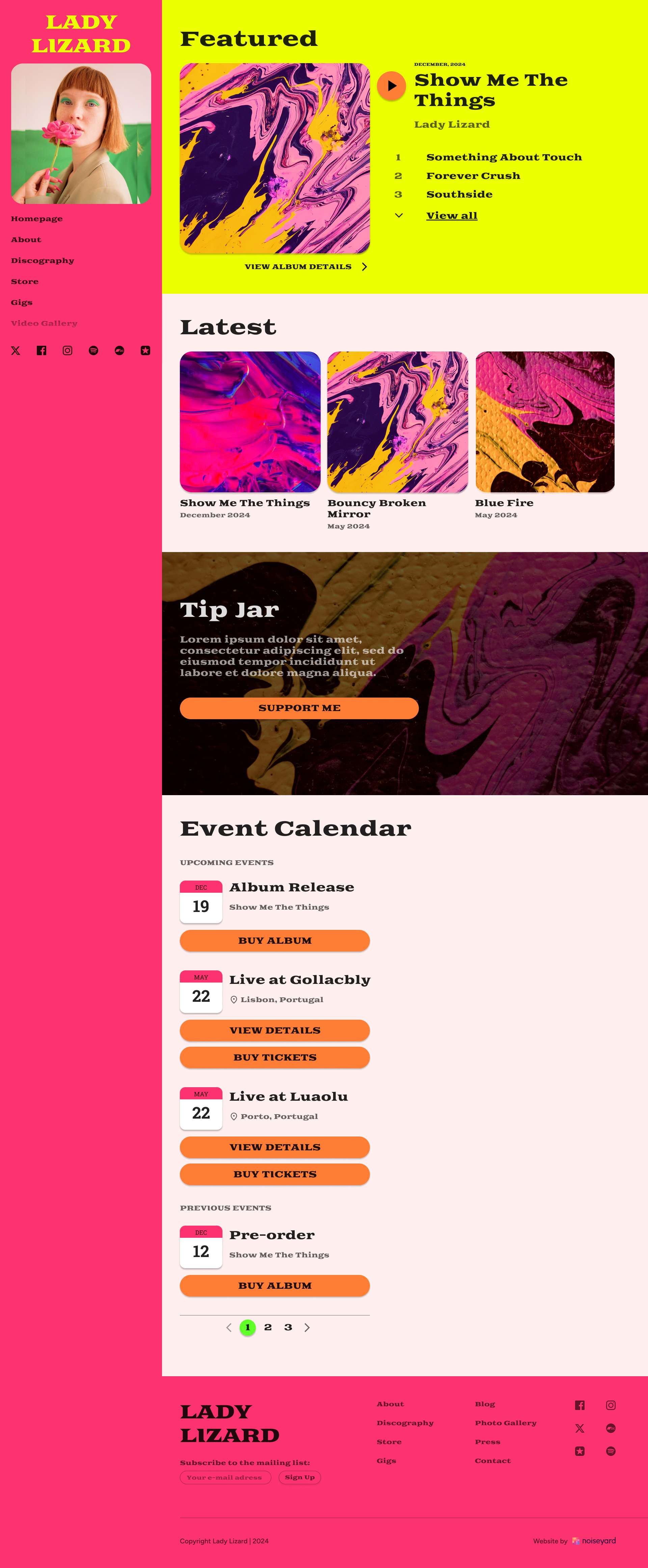 a website with a pink and yellow color scheme