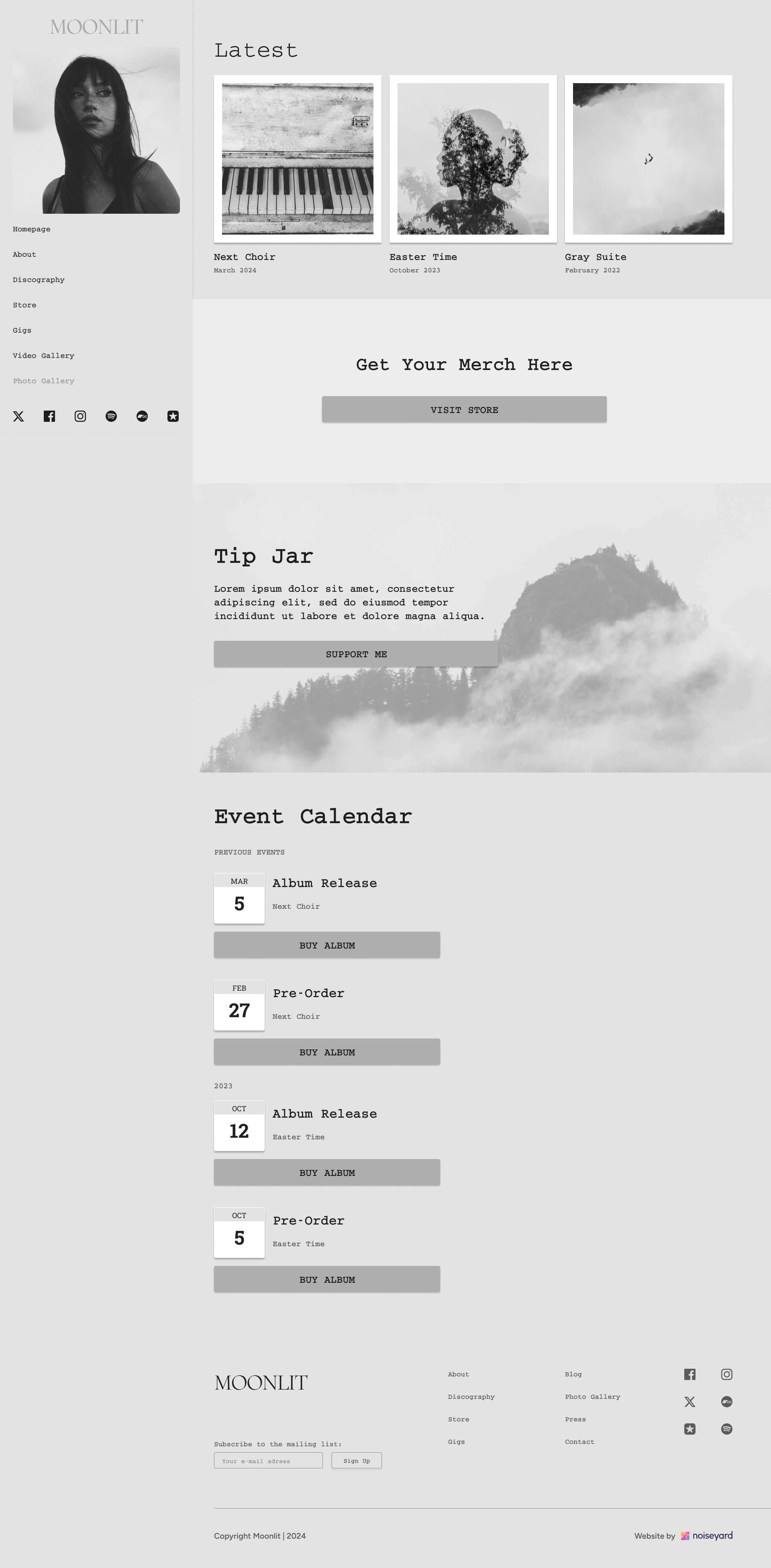a website with a black and white background