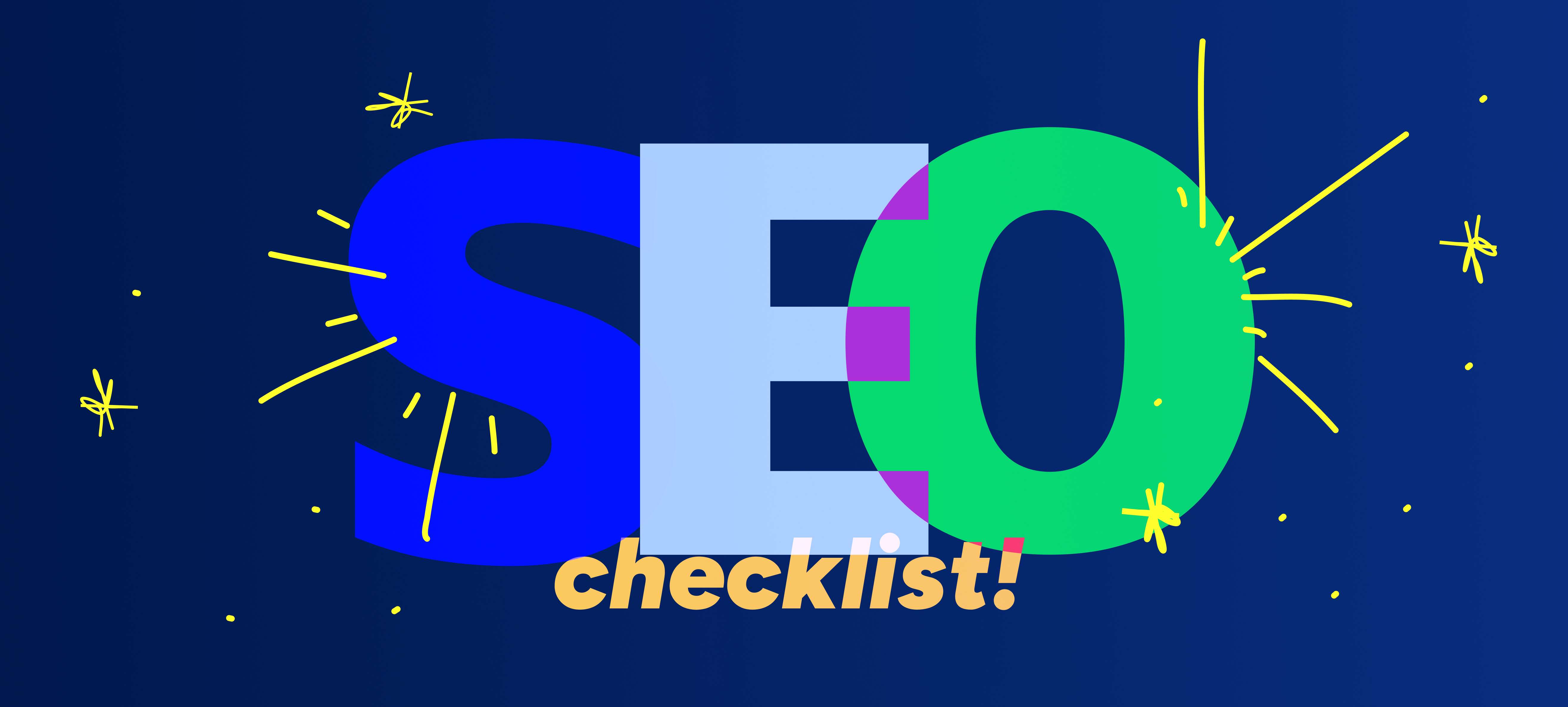 Noiseyard website builder for musicians, blog post: the words seo checklist on a blue background