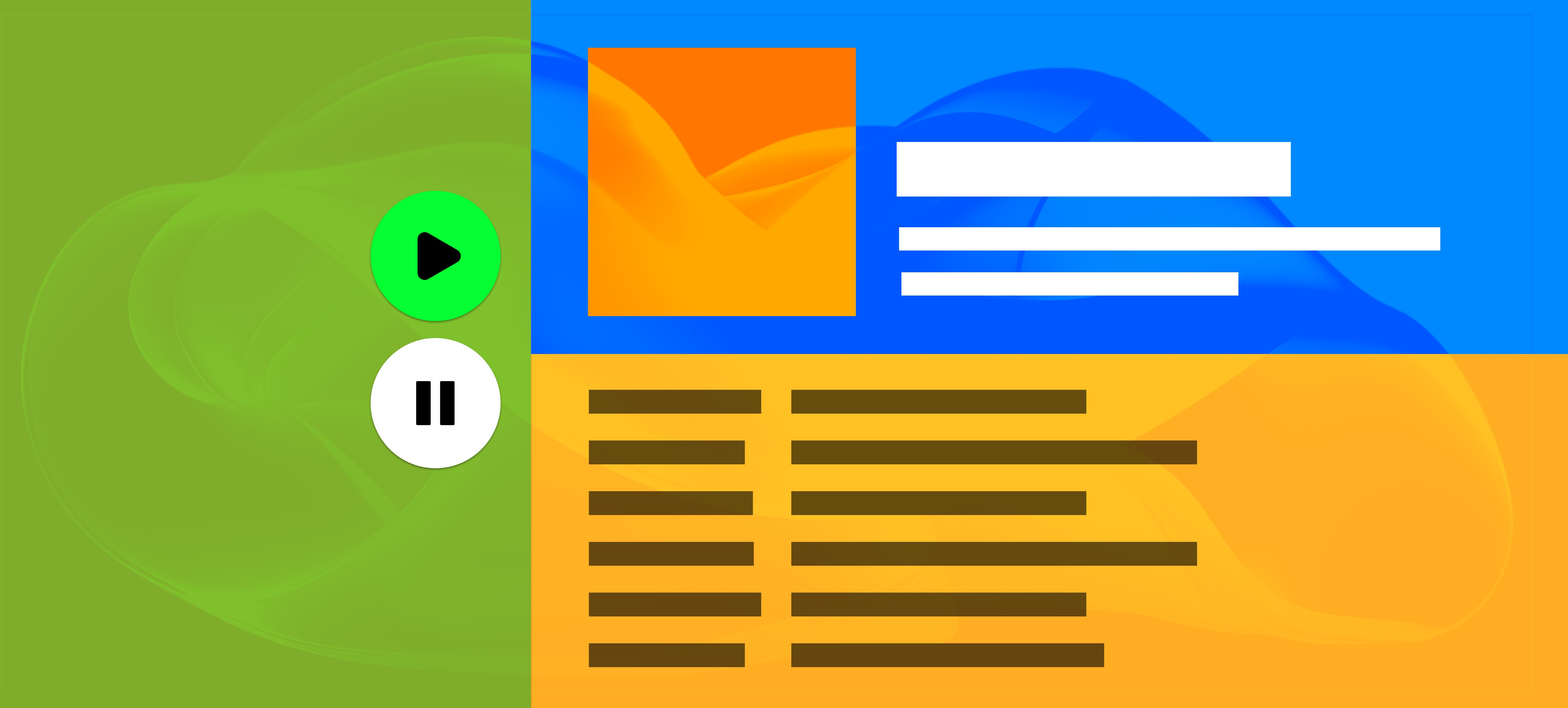 Noiseyard website builder for musicians, blog post: a blue, green, and orange square with a music player on it