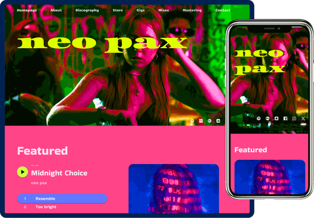 Noiseyard website builder for musicians, banner: Noiseyard musician website example.