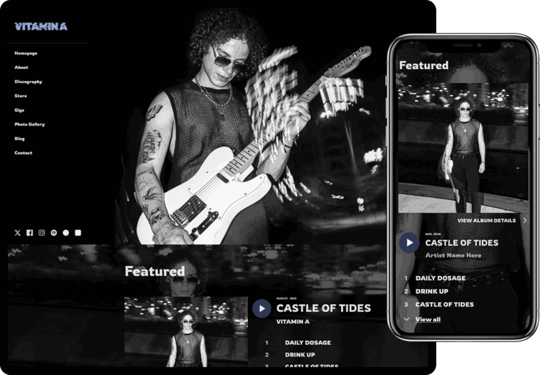 Noiseyard website builder for musicians, banner: Noiseyard musician website example.