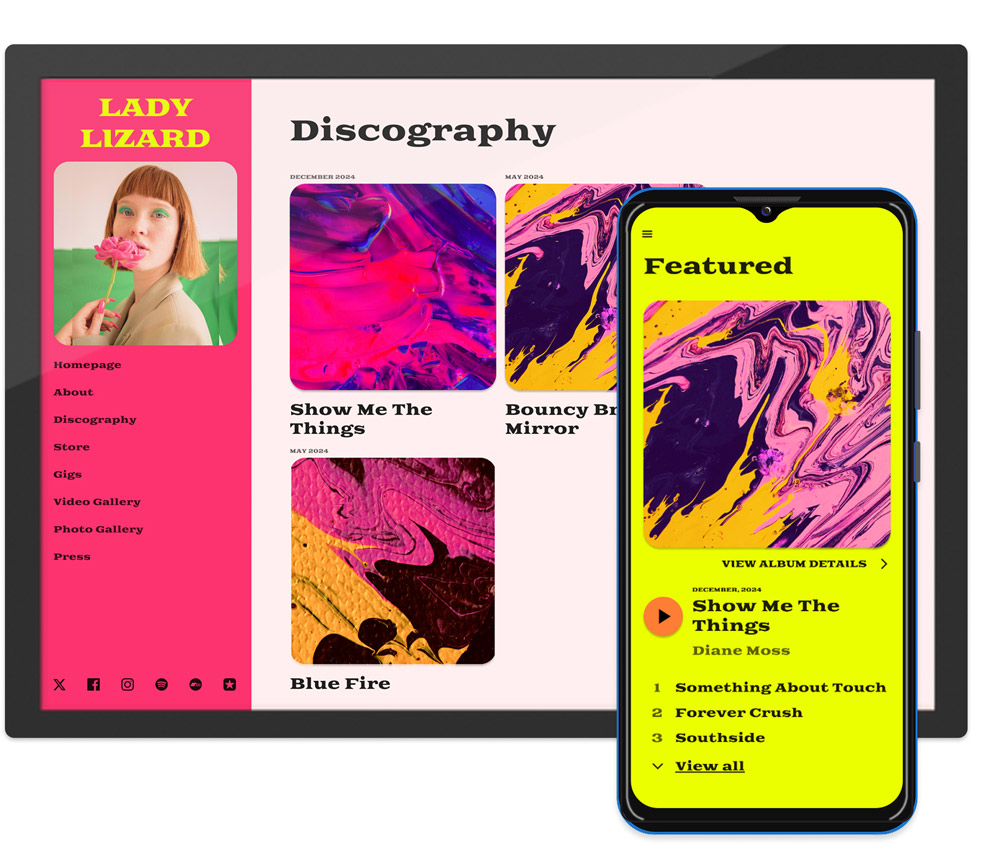 Noiseyard website builder for musicians, banner: Noiseyard musician website example.