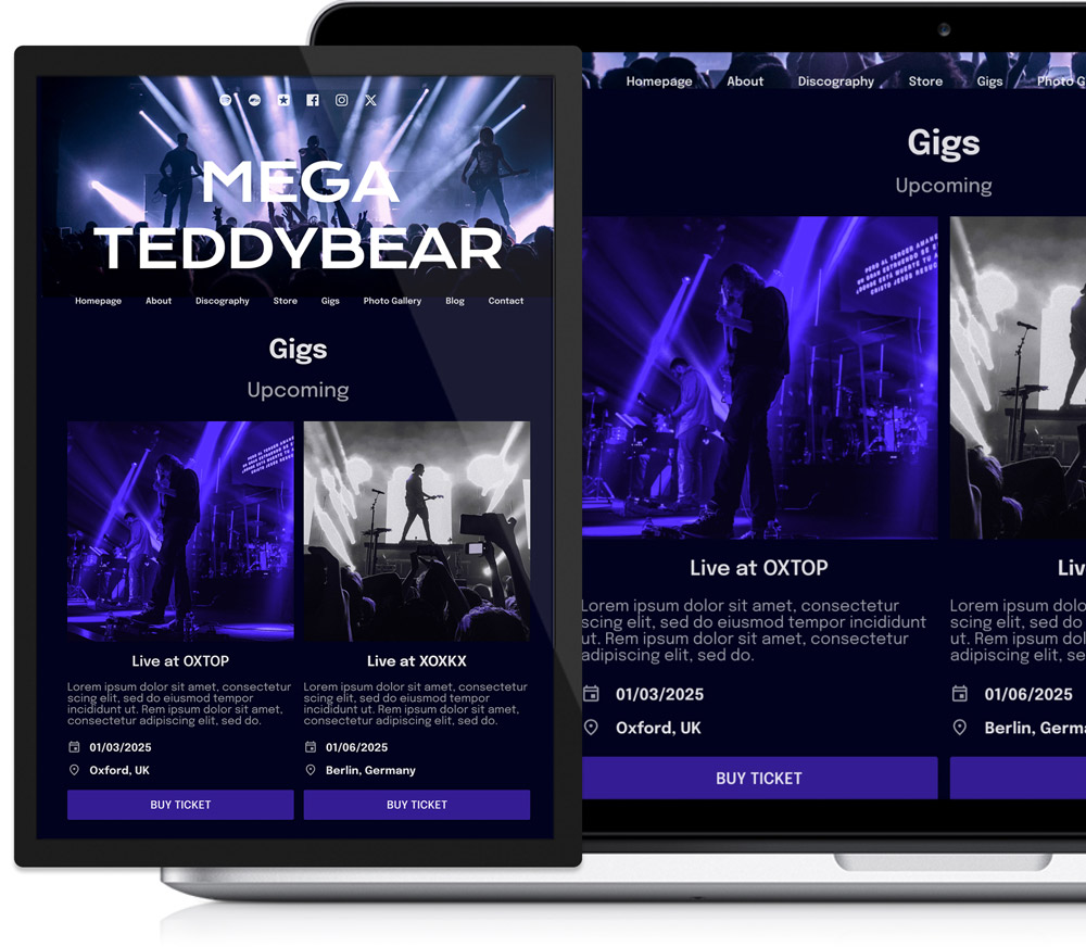 Noiseyard website builder for musicians, banner: Noiseyard musician website example.