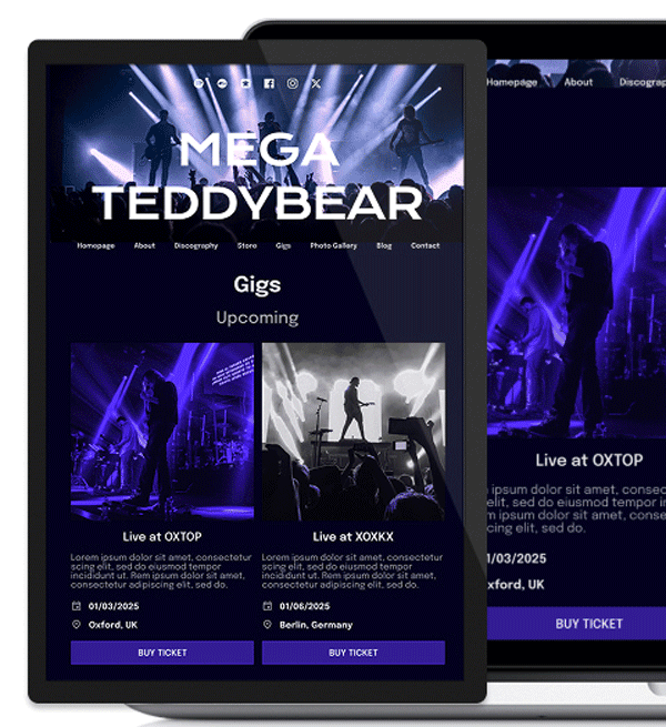 Noiseyard website builder for musicians, banner: Noiseyard musician website example.