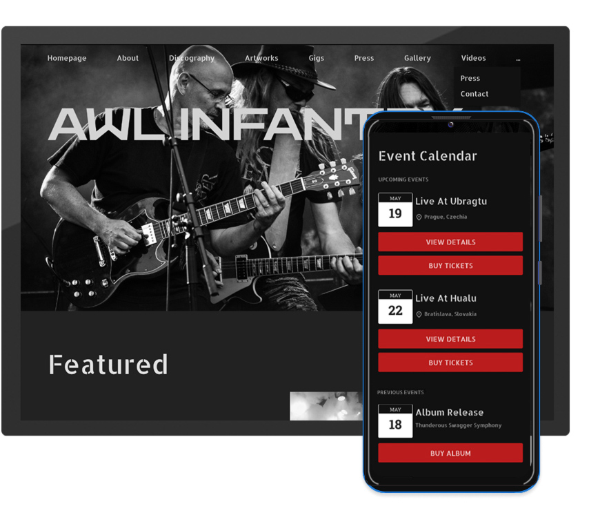 Noiseyard website builder for musicians, banner: Noiseyard musician website example.