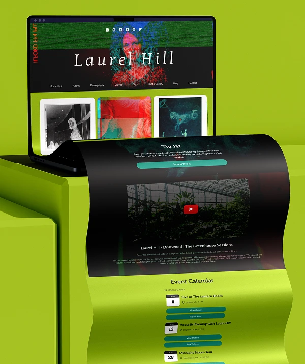 Noiseyard website builder for musicians, banner: Noiseyard musician website mockup on mobile