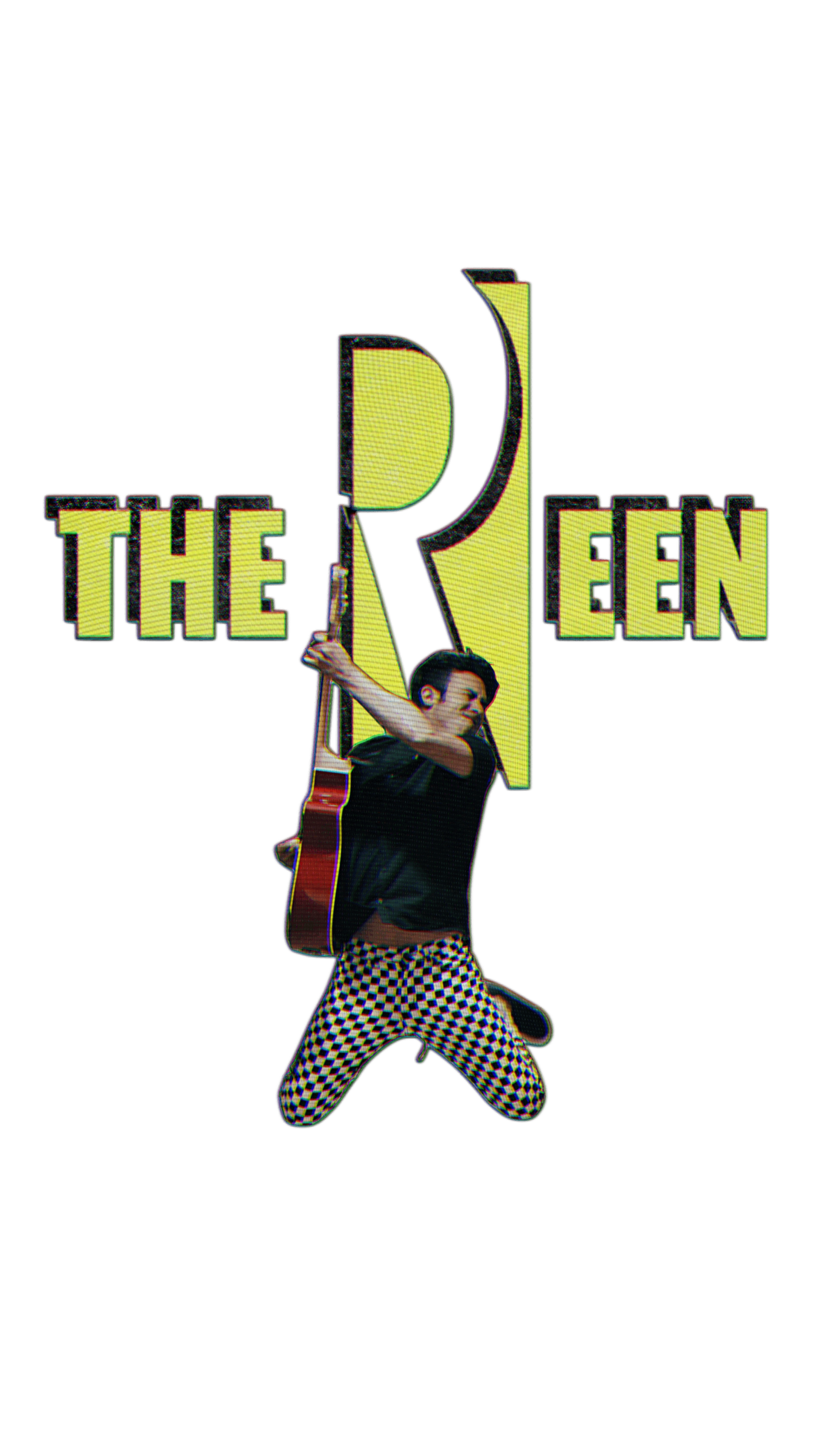 the reen logo with a man jumping up and down