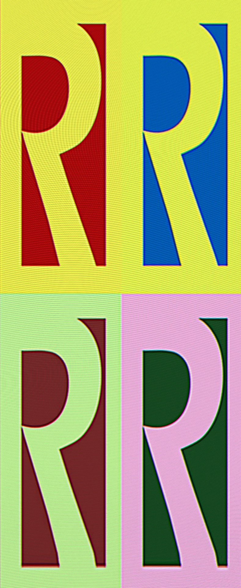 four different colors of the letter r