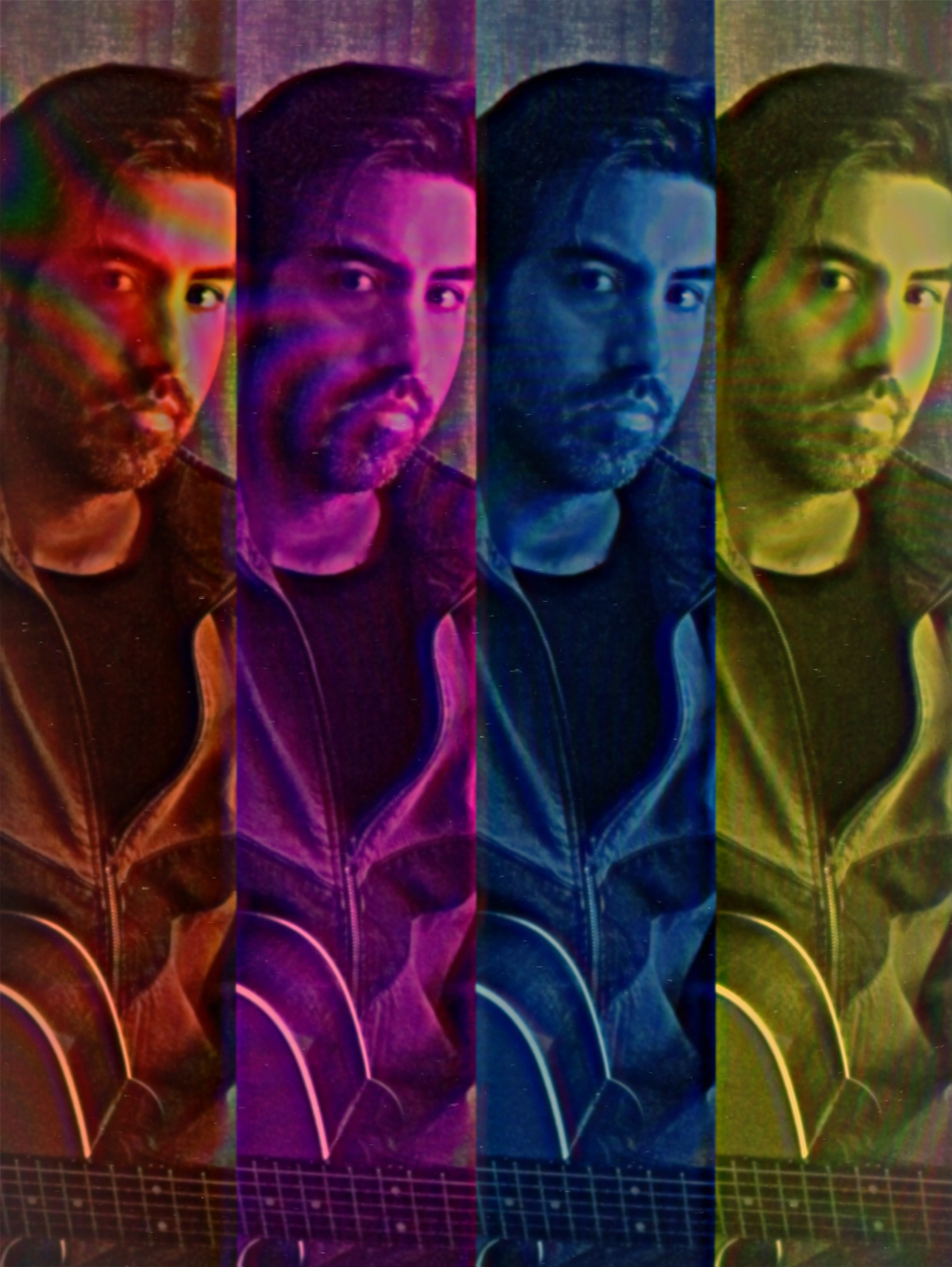 a man with a guitar in different colors