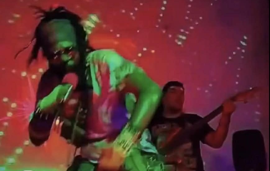a man with dreadlocks and a microphone on stage
