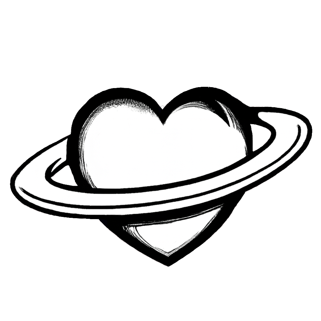 a heart shaped saturn on a black background