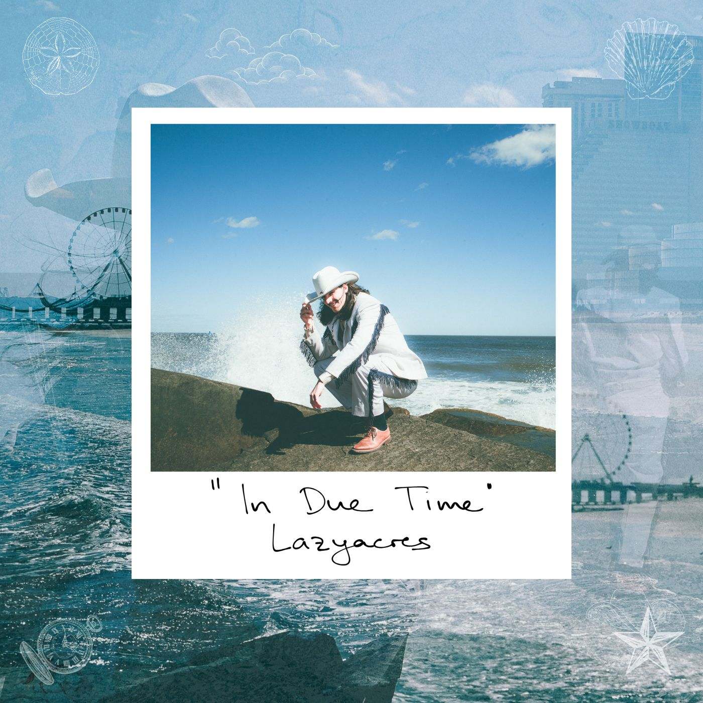 Lazyacres - In Due Time (Single): a photo of a woman crouching on the beach