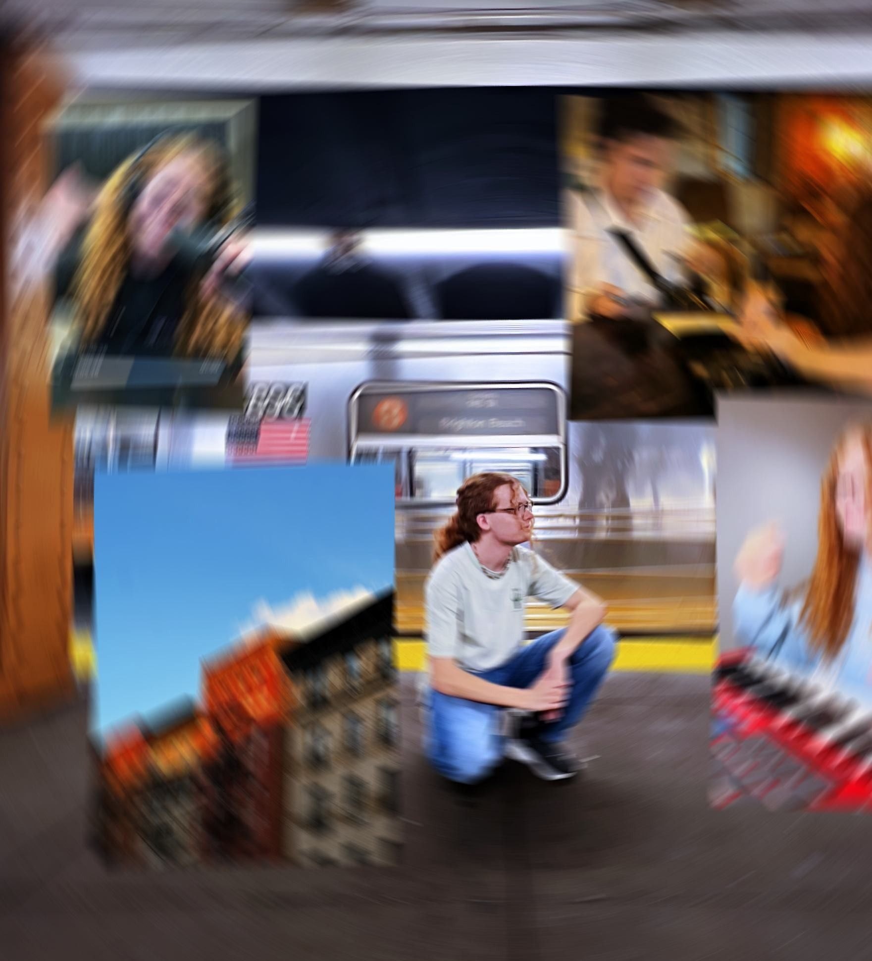 a man crouching down in front of a train