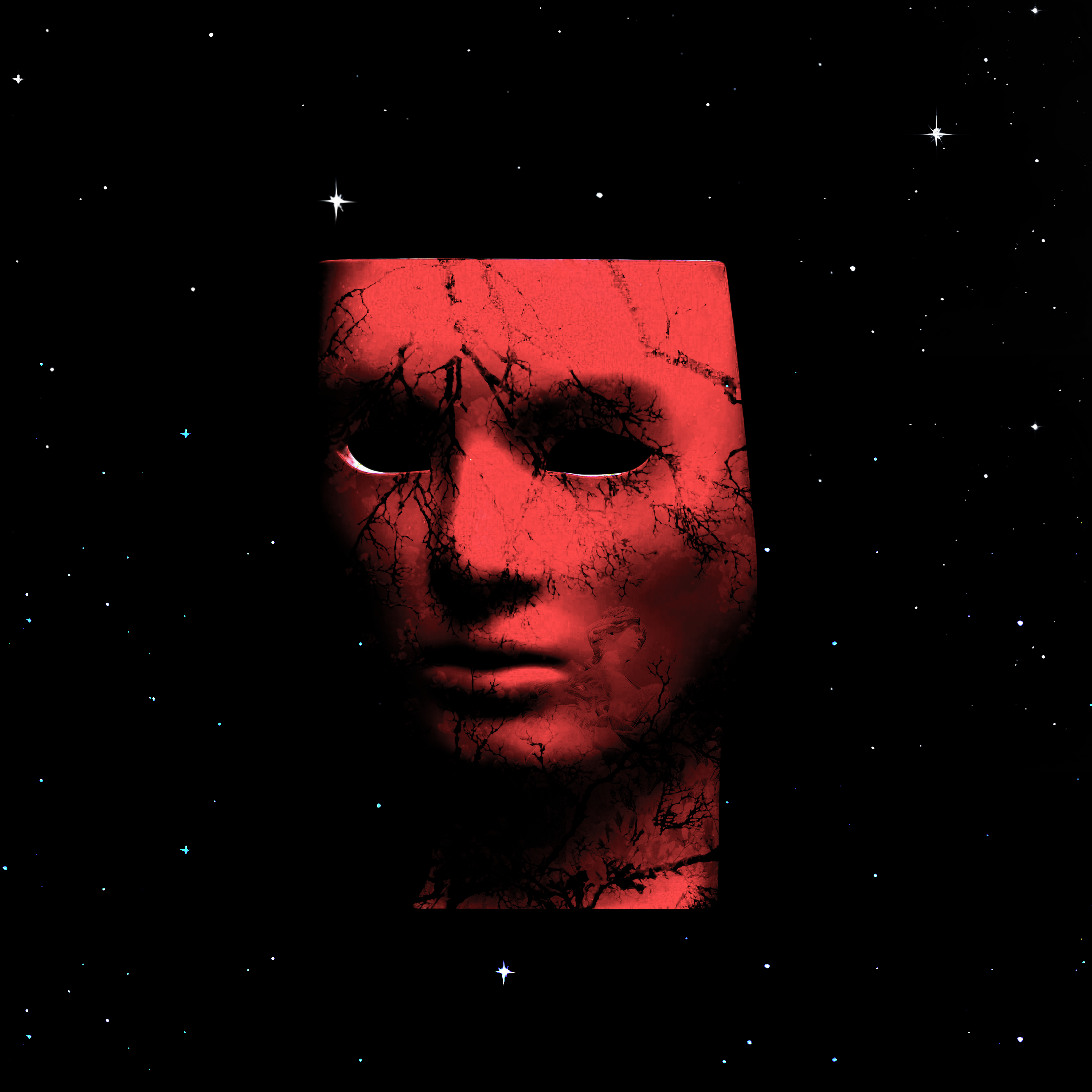 Allen Oryan - UP DOWN: a red head with stars in the background