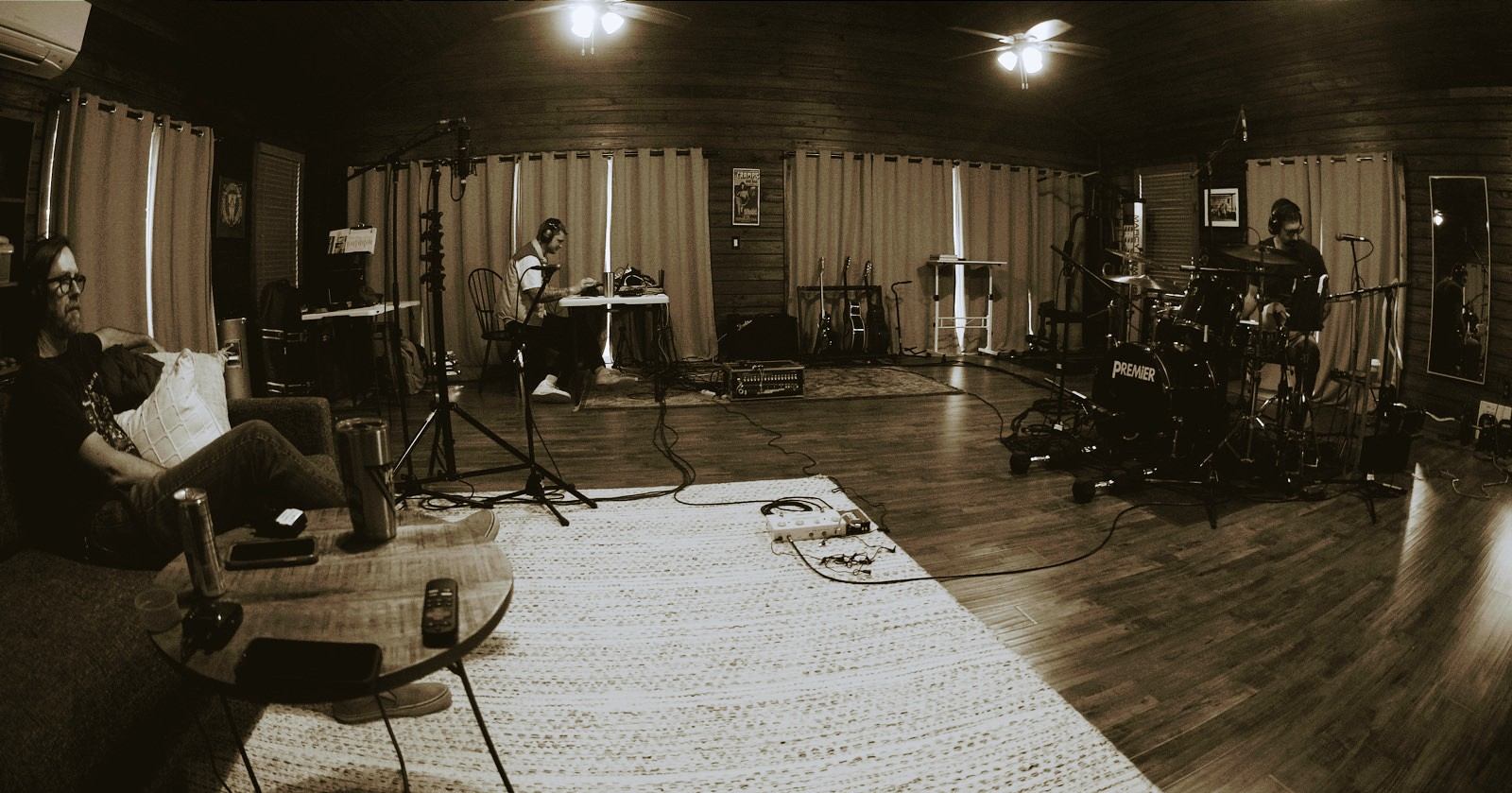 a group of people in a recording studio