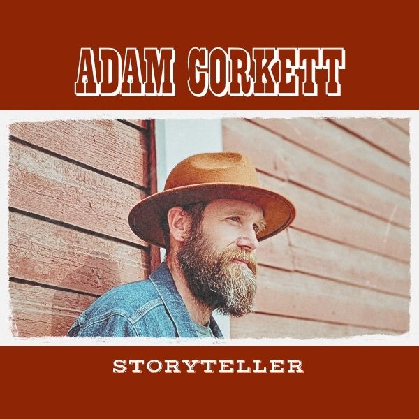 Adam Corkett - Storyteller: a man wearing a hat and a beard is leaning against a wall