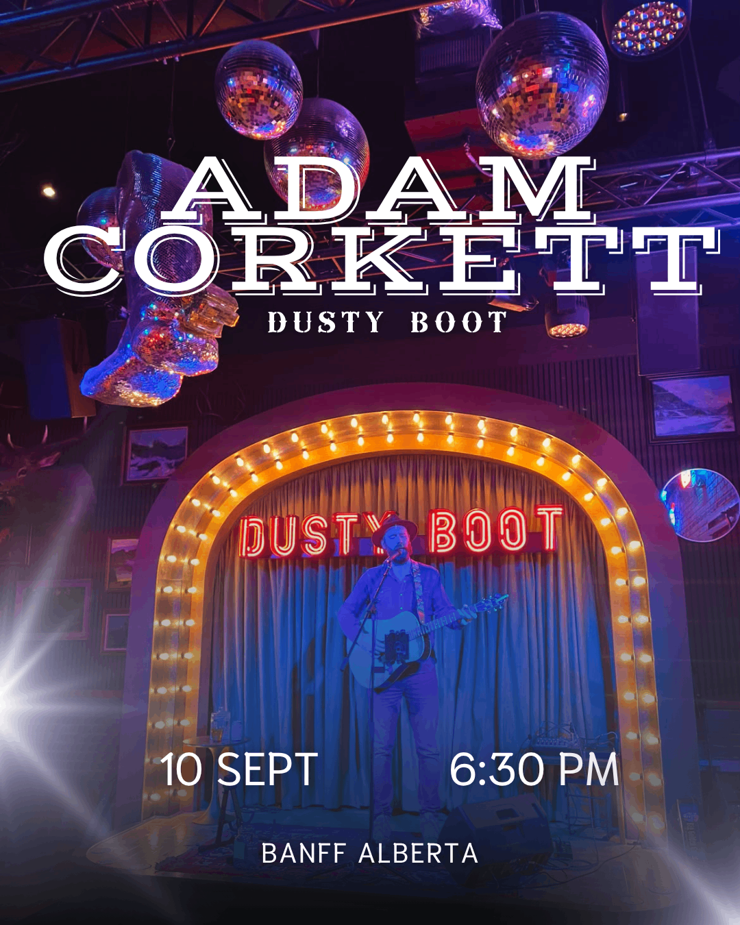 a poster for adam corbett's dusty boot