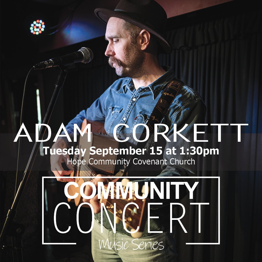 a flyer for adam corkett's community concert