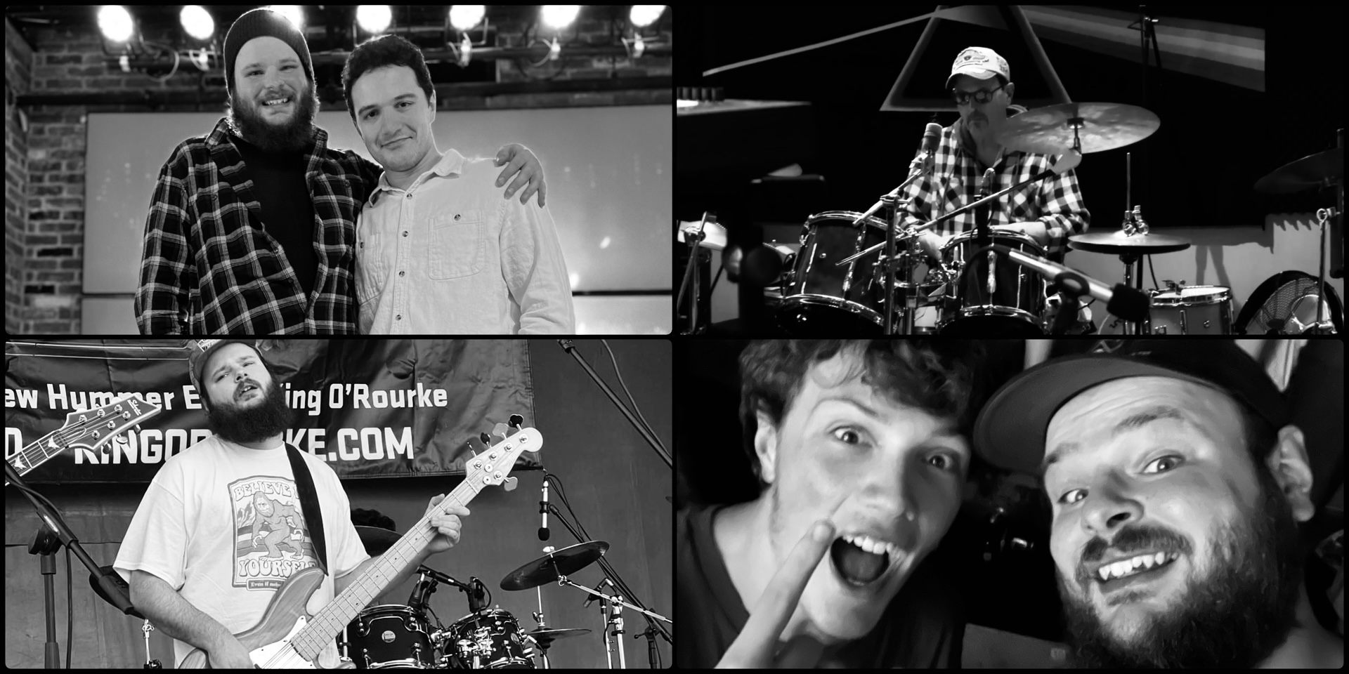 a collage of pictures of a group of people playing music