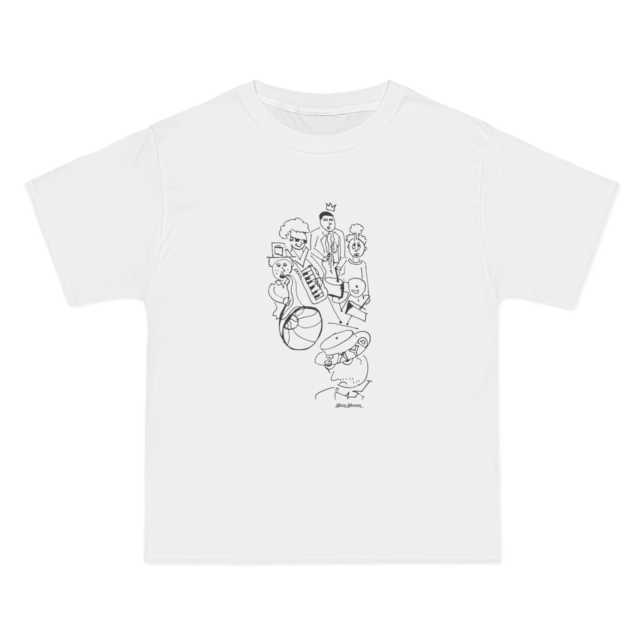 a white t - shirt with a drawing of a man and a woman