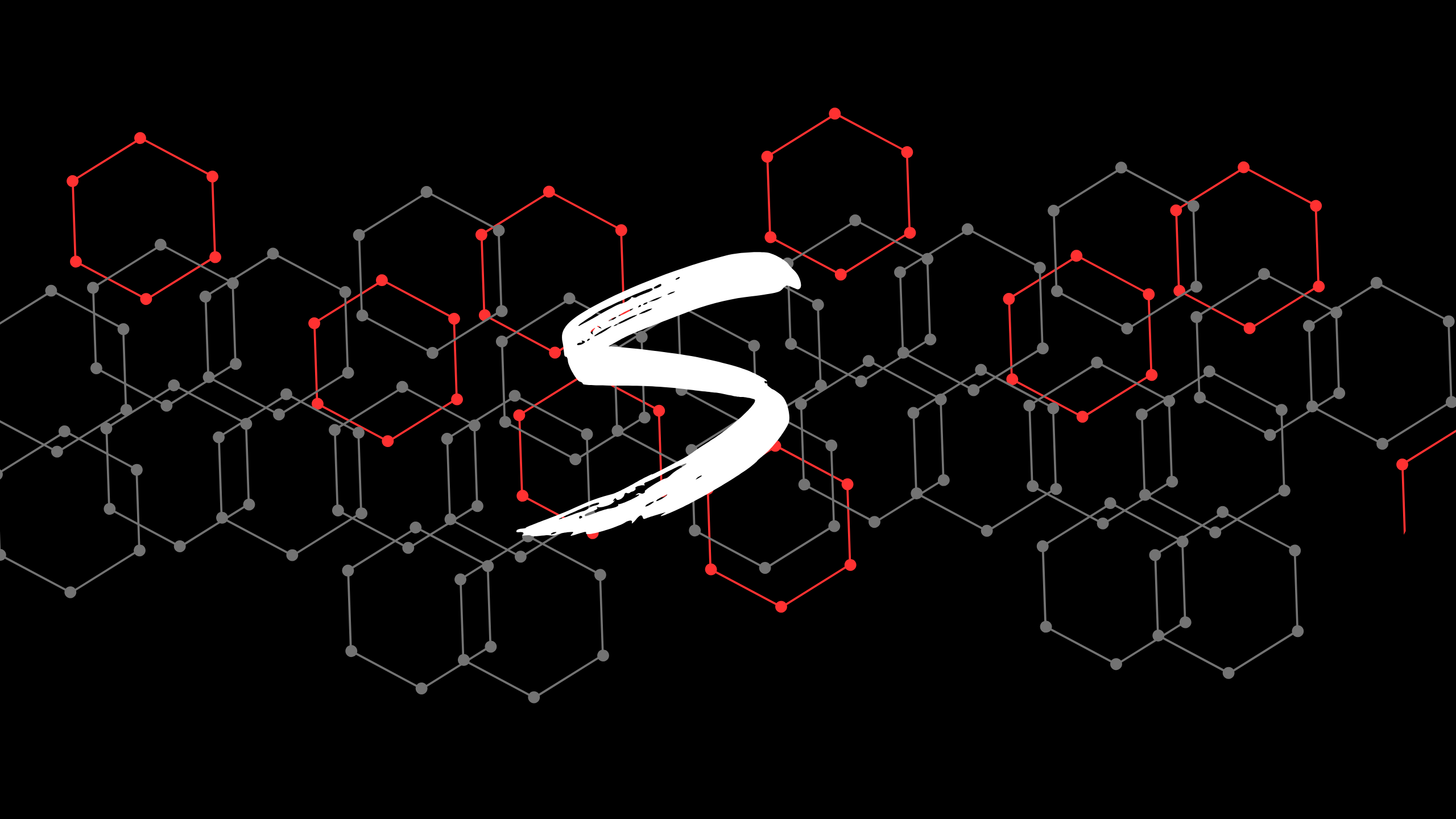 the letter s in red and white on a black background