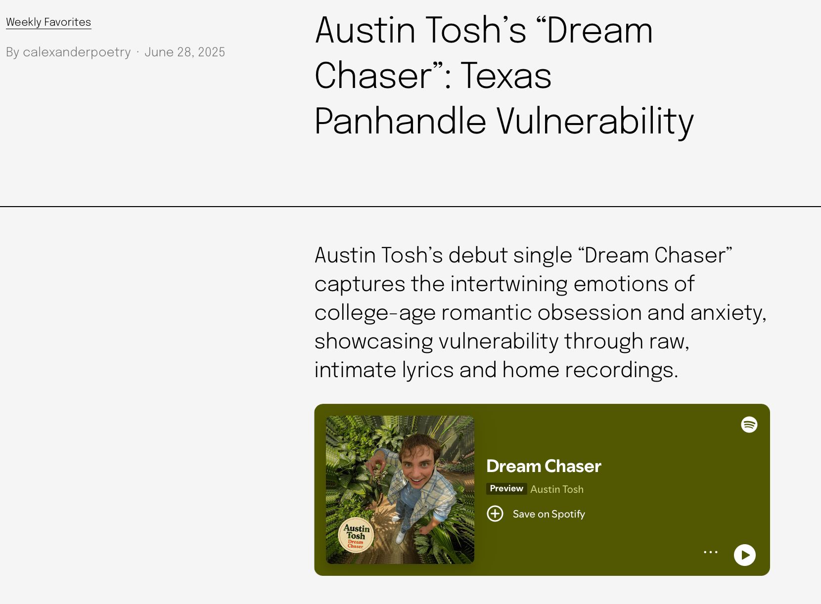 austin tosh's dream chaser, texas