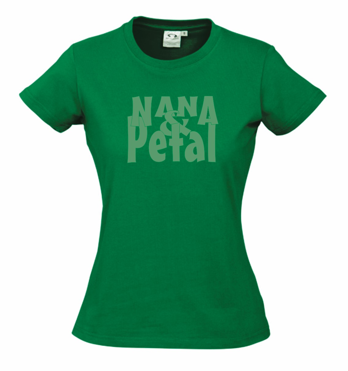 a green t - shirt with the words nana & peal on it