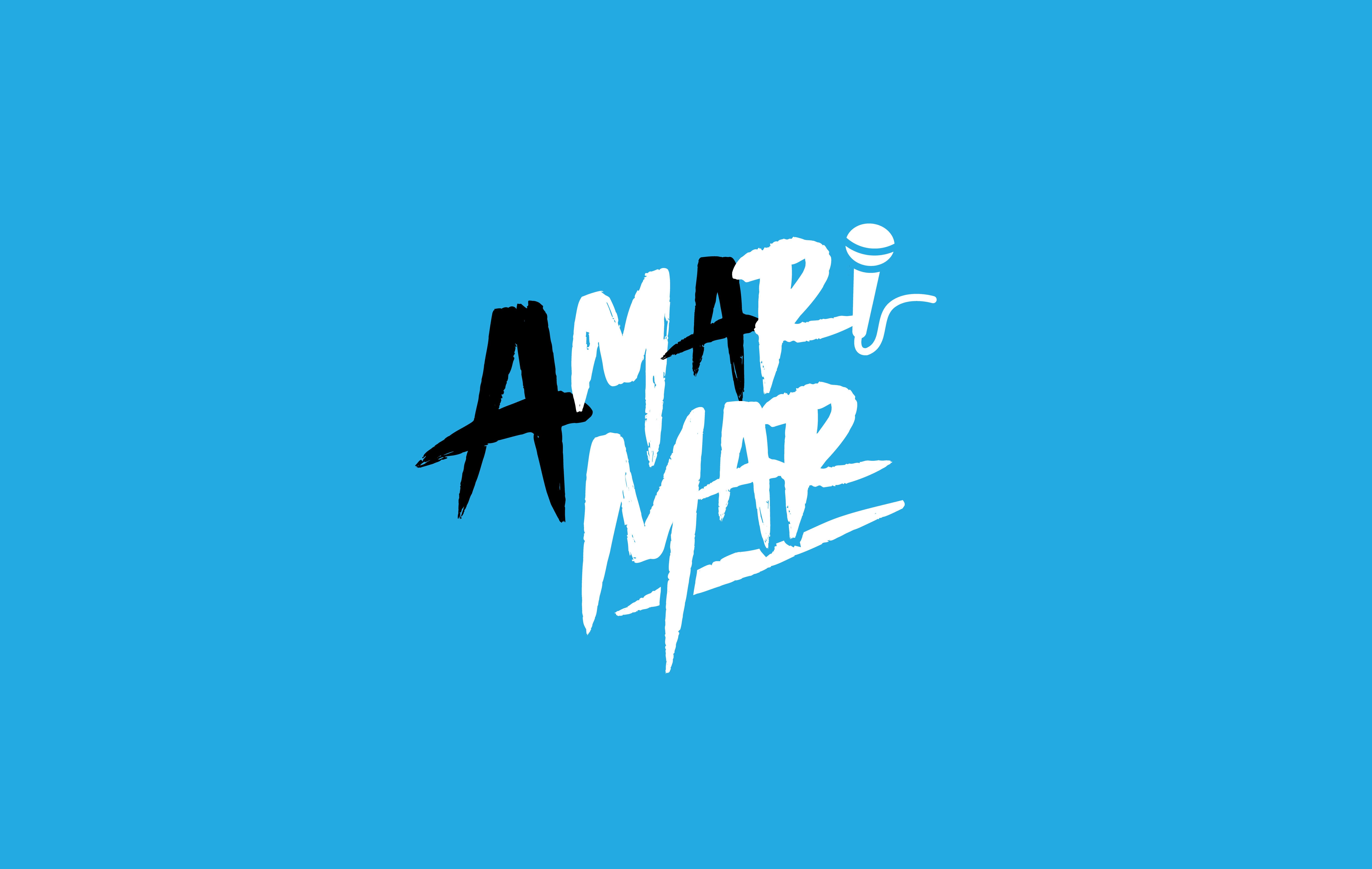 a logo with the word amari mar on a blue background