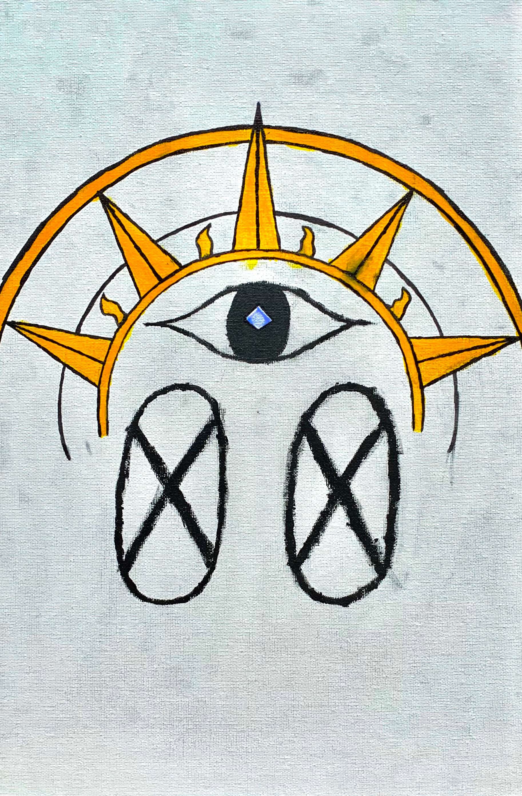 a drawing of an eye and a sun with a star in the middle