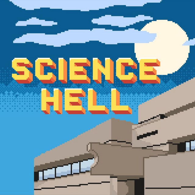 a pixelated image of a building with the words science hell