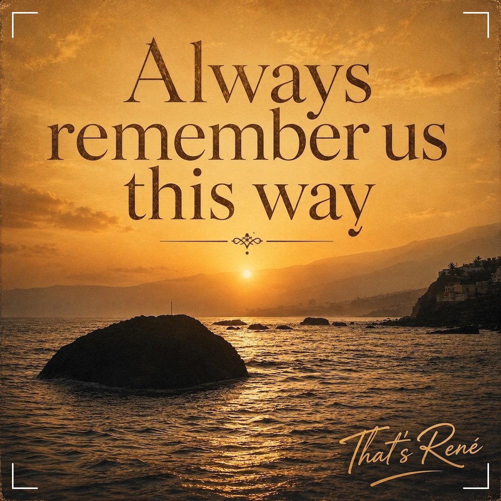 That's René - Always remember us this way: a sunset with the words always remember us this way