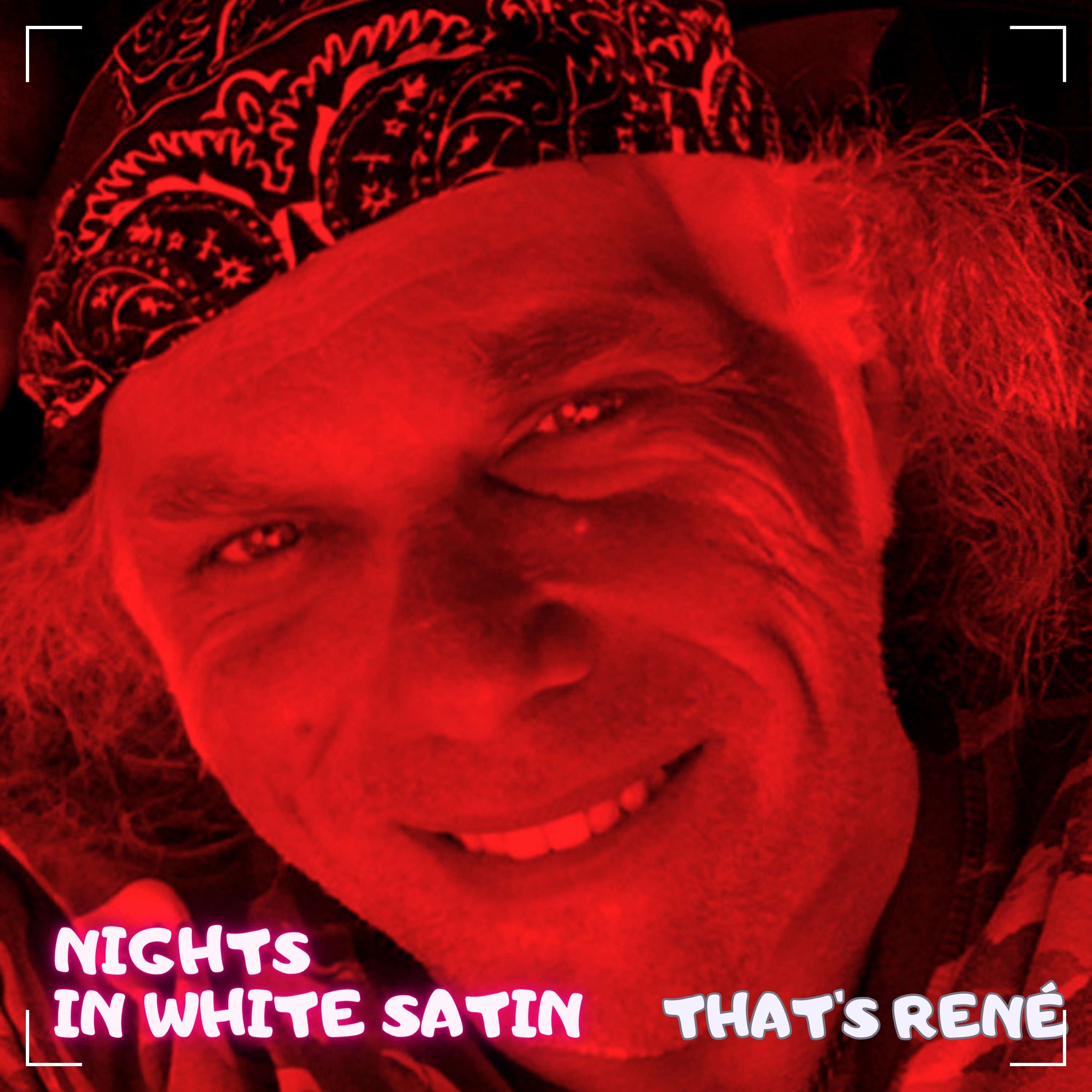 a man wearing a bandana with the words nights in white satin