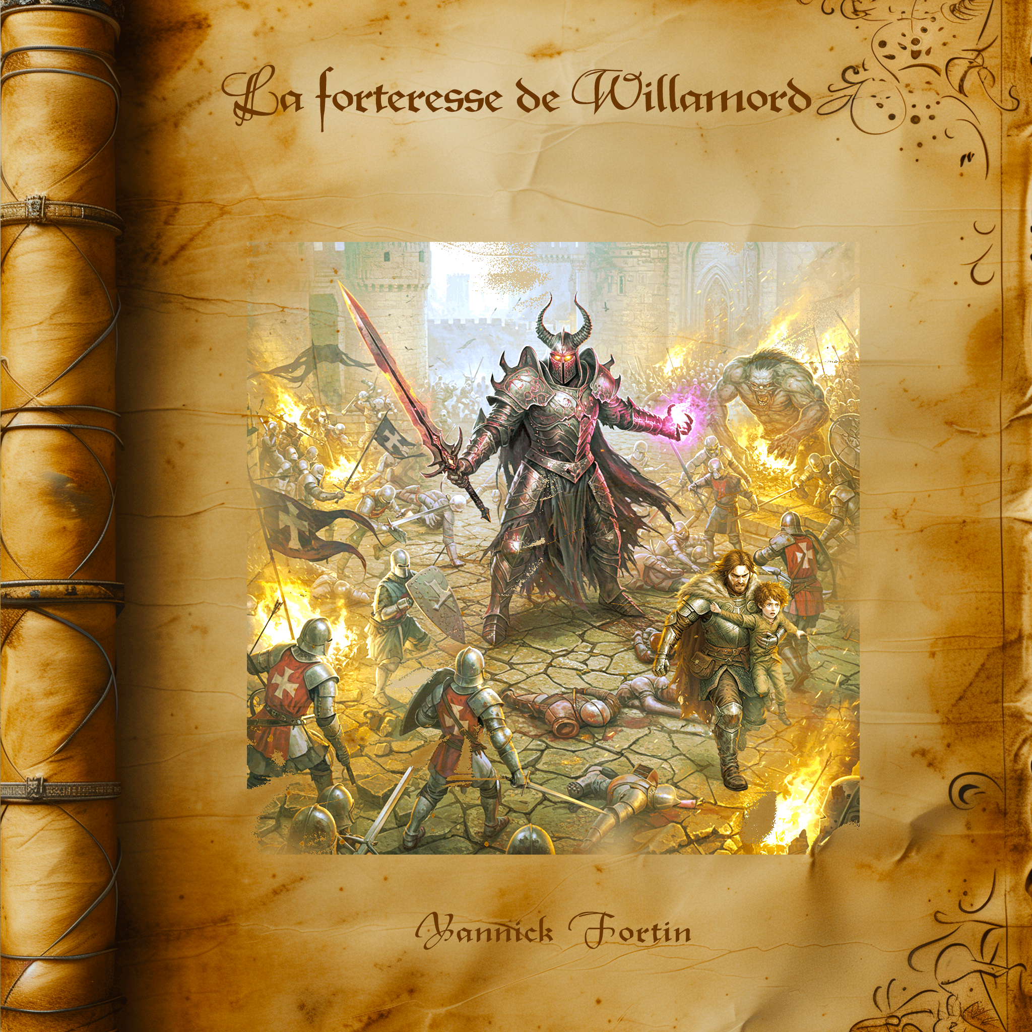 Yannick Fortin - La forteresse de Willamord: the cover of a book with an image of a man with a sword