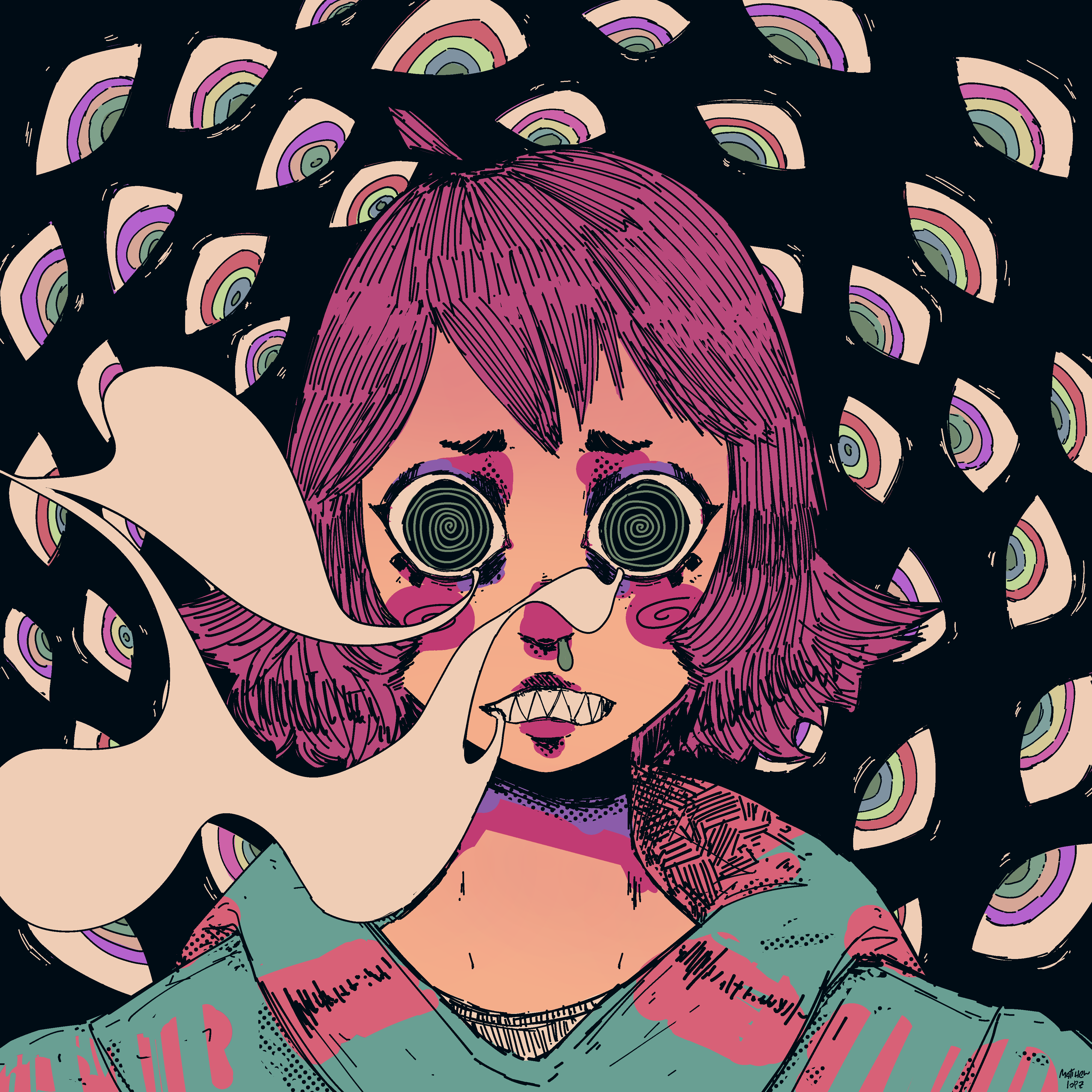 an illustration of a girl with pink hair