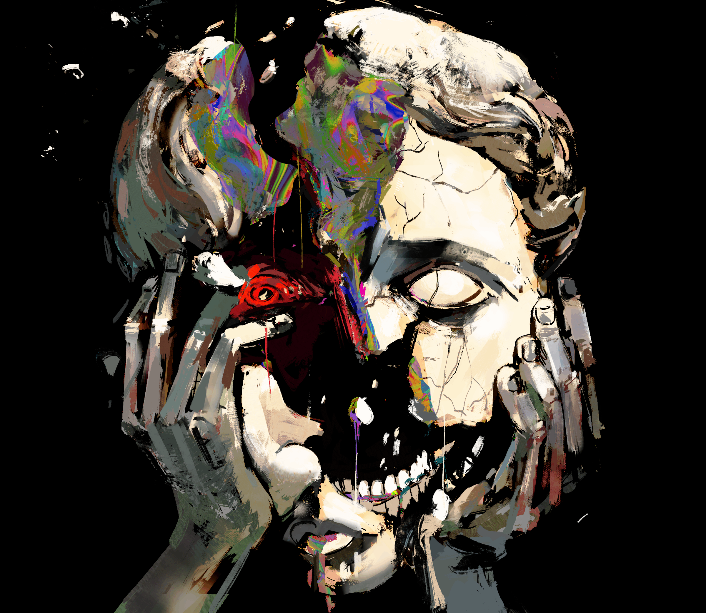 a painting of a woman with a skull on her face