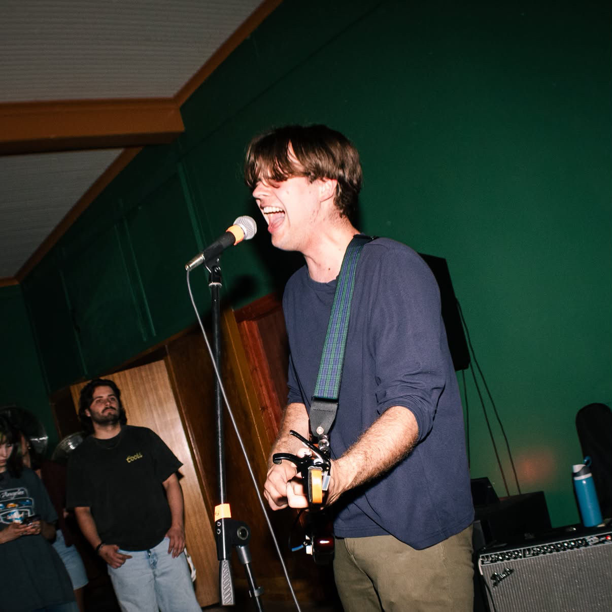 a man singing into a microphone